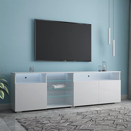 Lysldh 200x35x55cm Gabinete de TV LED brilhante com 3 portas de grande capacidade TV Stand White and Black