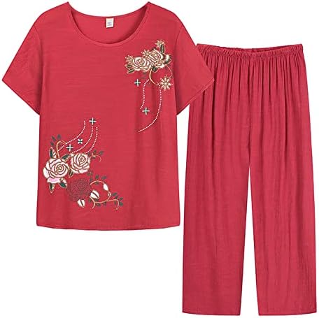 Summer sets mulheres roupas de 2 peças, camisetas e calças de manga curta e calças casuais de tamanho casual