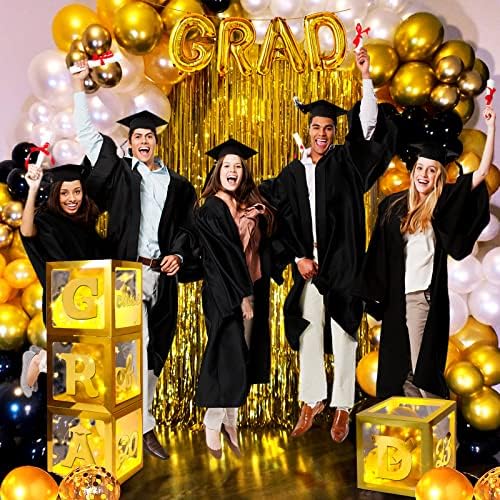 MAIAGO 2023 Decorações de festa de formatura Caixas de balão, 4 PCs Gold Grad Balloon Boxes com