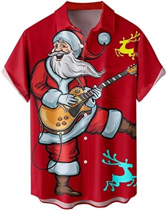 XXBR Christmas masculino Button Down Sleeve Camisetas, Funny Natal Santa Papai Noel