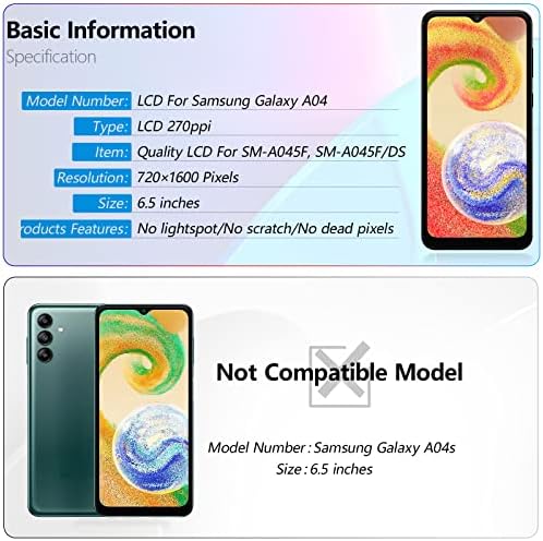 Ywlrong LCD para Samsung Galaxy A04 Substituição de tela LCD Display Touch Screen Digitalizer Conjunto para substituição