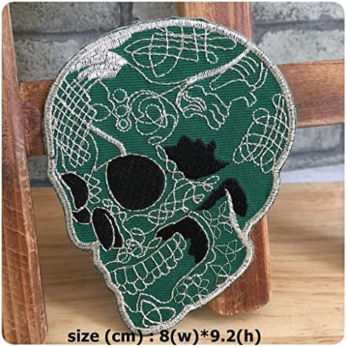 Kanin verde colorido de açúcar crânio bordado ferro bordado em patch calavera boa sorte signo símbolo de símbolo