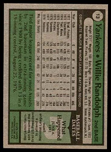 1979 Burger King 13 Willie Randolph New York Yankees ex Yankees