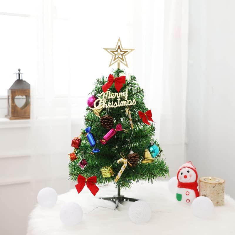 Árvore de Natal de 50cm de 50cm, árvore de Natal de mesa artificial, mini árvore de Natal com luzes e ornamentos