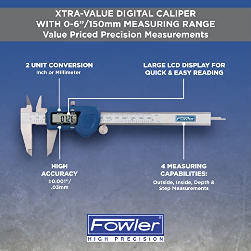 Fowler 54-101-150-2, calibre digital cal-valor xtra com faixa de medição de 0-6 /150mm e 54-554-630-0, calibre