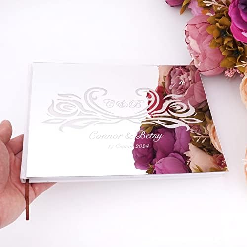 Livro de convidados de assinatura de casamento personalizada do grr, capa de espelho de ouro/prata personalizado