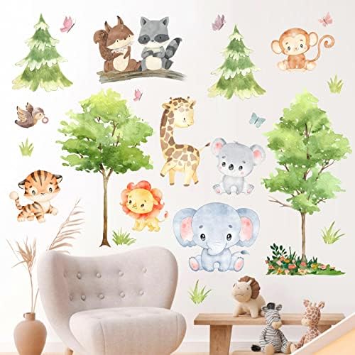 Aquarela dos animais árvores adesivos de parede Decoração do quarto da floresta decoração da floresta árvore