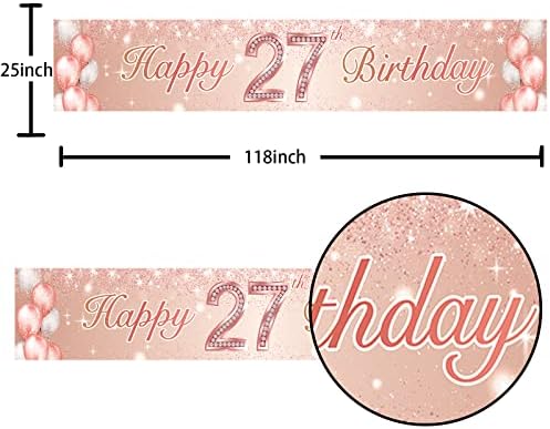 Feliz aniversário de 27 anos Banner de ouro rosa cenário confetes de balão decoração de decoração de tema para