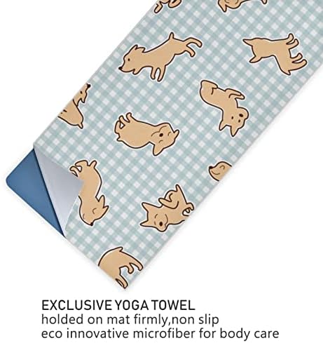Aunhenstern Yoga Blanket Cute-Dog-Blue-Plaid Yoga Toard Yoga Mat Toalha