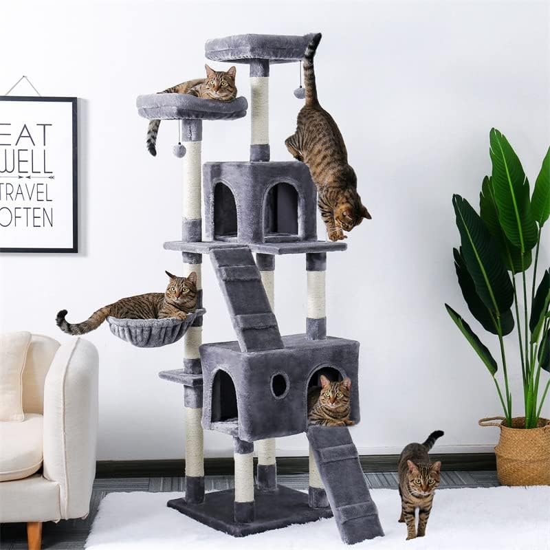 Árvore de gatos de vários níveis wyfdp para gatos com poleiros acolhedores de gatos estáveis ​​de escalada de gatos brinquedos de tábua de gato
