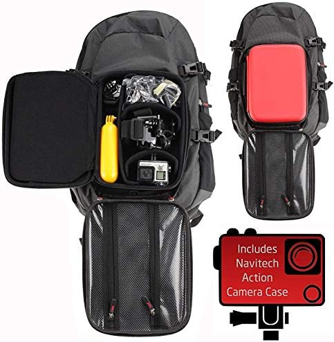 Navitech Action Camera Backpack & Red Storage Case com tira de tórax integrada - Compatível com câmera