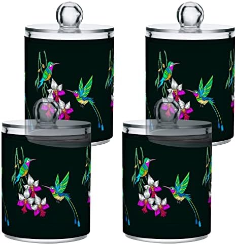 Yyzzh Hummingbird Casal On Orchid Flower 4 Pack Pack Qtip Dispenser para algodão Swab Ball Round