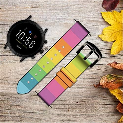 CA0284 Rainbow Pattern Leather Smart Watch Band Strap for Fossil Hybrid Smartwatch Nate, latitude híbrida