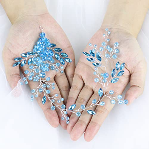 Brihasory Blue Wedding Hair Acessórios para noivas Handmade Rhinestone Band feminina Tiaras For Girls