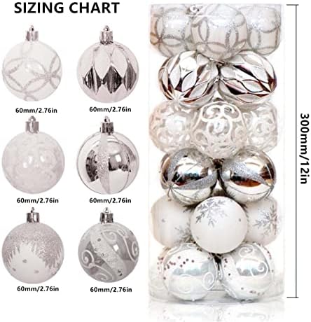 24 PCS Bolas de Natal Ornamentos de 2,36 Bolas de árvore de Natal de prata quebra