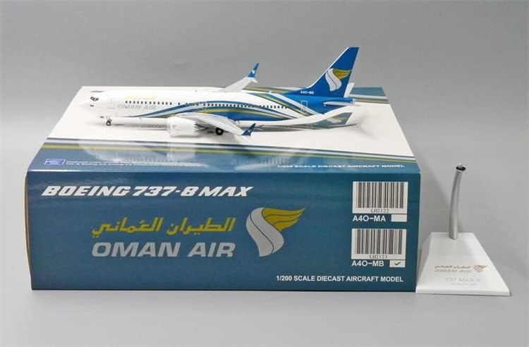 JC Wings Omã Air para Boeing 737-8 Max A4o-MB com Stand Limited Edition 1/200 Aeronave Diecast Modelo pré-construído