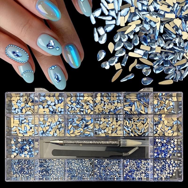 2740pcs Luxury Glass Diamond Crystal Nail Art Rhinestones Kit Flatback Multi Shape Decorações de unhas