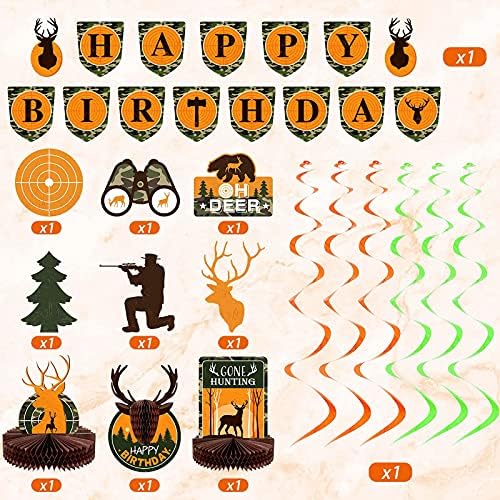 16 peças de caça a caça de festas decorações de festa de caça de caça banner de aniversário caçando favo de