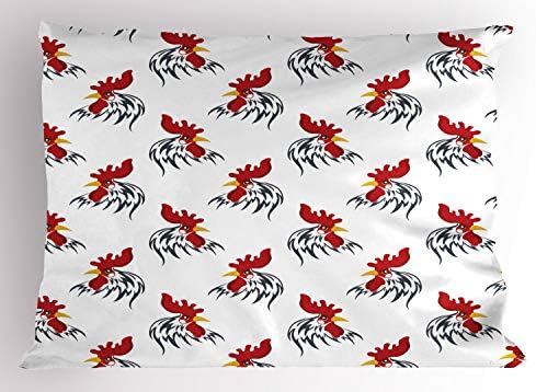 Ambesonne Rooster Pillow SHAM, Símbolo repetitivo Imagem da cabeça de animais de fazenda na arte
