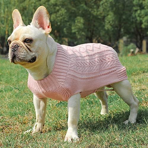 Puli & Co. Sweeter de cão de cabo de malha - suéter de cabo aconchegante e elástico clássico, fácil de
