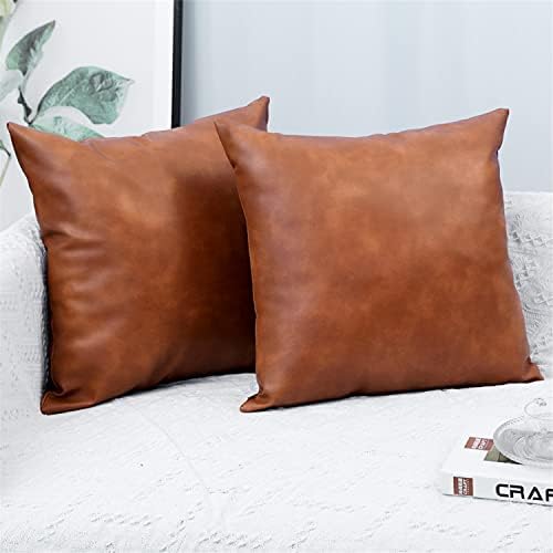 Seeksee marrom marrom couro de couro de sotaque tampa de travesseiro de 18x18 polegadas, 2-pacote de travesseiro