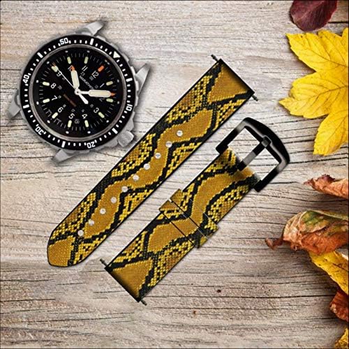 CA0675 Amarelo Python Skin Skin Graphic Print Leather & Silicone Smart Watch Band Strap for Wristwatch