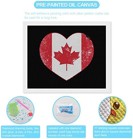 Kits de pintura de diamante de bandeira do coração do coração do Canadá 5D DIY DRILHA FILIZAÇÃO RETRAS