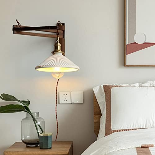 Arandela de parede de madeira jadssox com cordão de plug-in lâmpada de parede ajustável Luz de montagem de parede