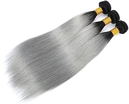 Cinzento 3 pacote de cabelo humano ombre pacote reto Remy de cabelo brasileiro Toque de reboque preto a cinza
