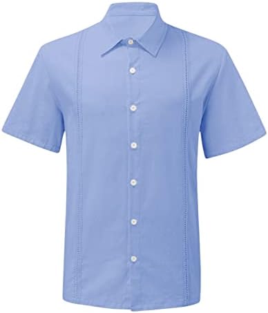 Camisas de linho de algodão de manga curta masculina Button de verão para baixo camisa de férias