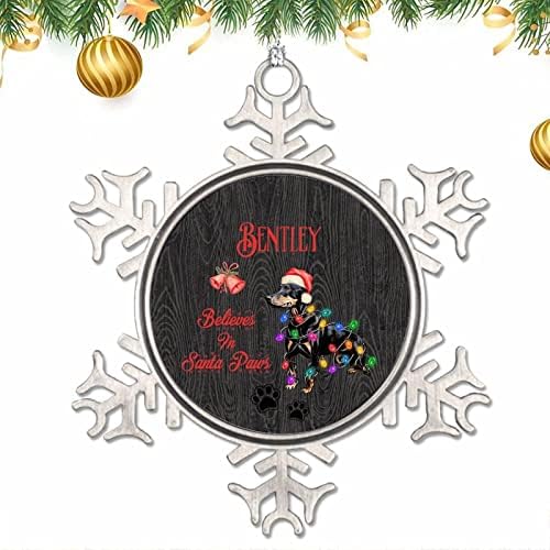 Pewter Snowflake Ornamentos de Natal acredita no cão de cães de Papai Noel personalizado pendurado floco