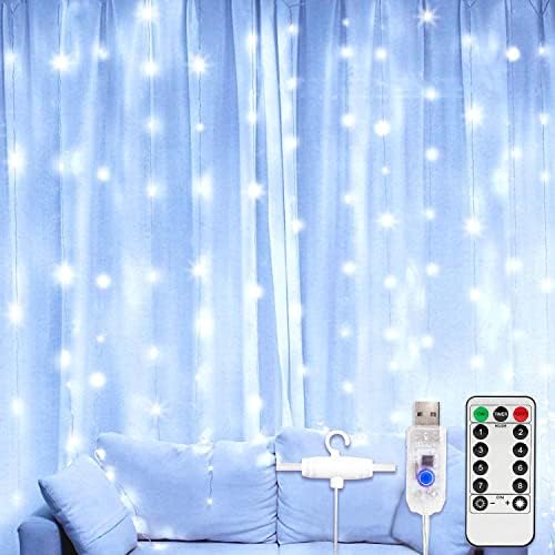 Luzes de cortina 300 LED LUZES TWINKEL FATY COM REMOTO USB alimentado para o cenário de Natal do casamento