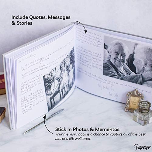 Livro de convidados do Livro de Condolências, Memorial Memory Books - Blank Scrapbook Style Pages - Grey