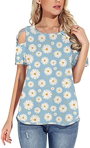 Camiseta con estampado de Flores BLUSA manga cortta con hombros descebiertos para mujer camiseta cuello