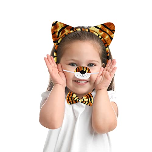 4 peças Tiger Costume Conjunto de tigre ouvidos da cabeça Tigre nariz cauda e gravata borbole