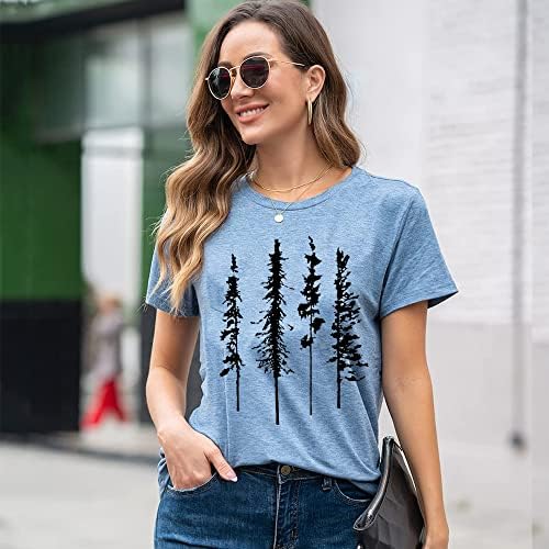 Mulheres gráficas engraçadas Camisa de pinheiro magro de pinheiro de verão camping atlético camisetas natureza casual