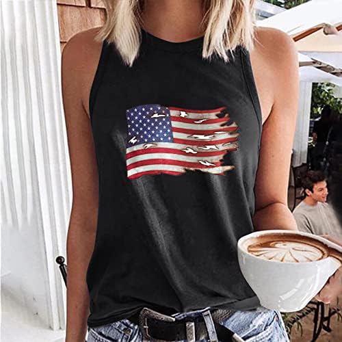 Tampas de tanques para mulheres, feminino EUA estrelas listras camisetas patrióticas verão tanque solto