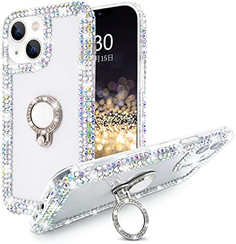 Bonitec Compatível com capa de iPhone 14 para mulheres brilho brilho bling fofo de metal anel de dedo