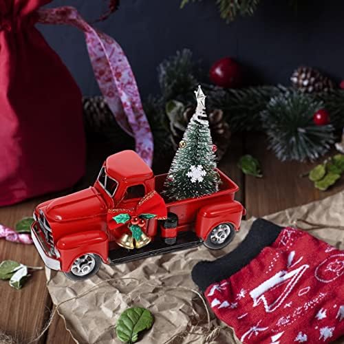 Zerodeko Christmas Vintage Red Truck Decor Farmhouse Metal Pickup Decor com pequena árvore de