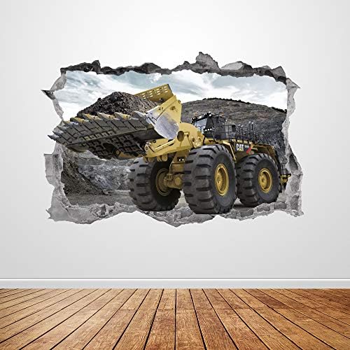 Decalque de parede de escavadeira esmagou 3D Construção Gráfica Caminhão Adesivo de Parede Arte Mural