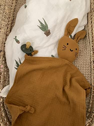 Leyl & Ari Organic Muslin Lovey Blanket | Coloque de segurança de coelho de algodão para meninos e meninas