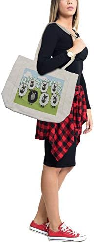 Bolsa de compras de desenho animado de Ambesonne, composição de animais de fazenda ovelhas de cor escura cercadas