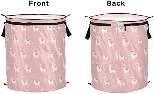 Llama rosa Alpaca Pop -up Laundry Horty com tampa de cesta de armazenamento dobrável Bolsa de