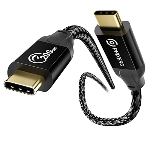 Phixero USB C a USB C Cabo 100W [USB C 3.2 Gen 2x2, 20 Gbps, 1,6ft] Cabo C USB com saída de vídeo 4K, compatível