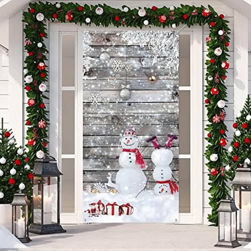 Christmas Snowman Door Tampa Feliz Natal Decorações de porta de neve Inverno Banner de porta de neve para a porta
