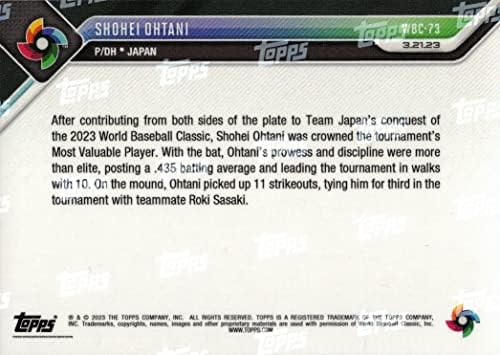 2023 Topps agora WBC -73 Shohei Ohtani Baseball Card - ganha o prêmio MVP clássico mundial