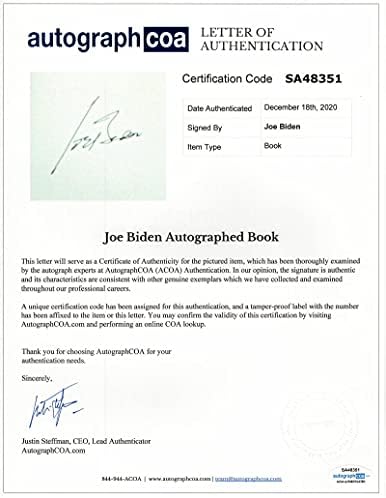 46º Presidente Joe Biden assinou o autógrafo Promise Me Pai Livro J - Vice -presidente de Bacack