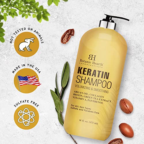 Botânico Hearth Keratin espessando spray e pacote de shampoo e condicionador de queratina