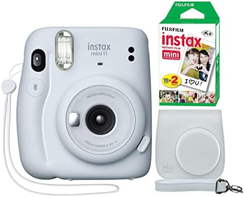 Fujifilm Instax Mini 11 Câmera instantânea Gelo White + Caso personalizado de minimato + Fuji Instax Film