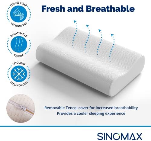 Sinomax Contour Memória de espuma pescoço e travesseiro cervical - travesseiro de pescoço de diamante dourado para suporte traseiro e dormentes laterais - 21 x 14 x 4-5 polegadas